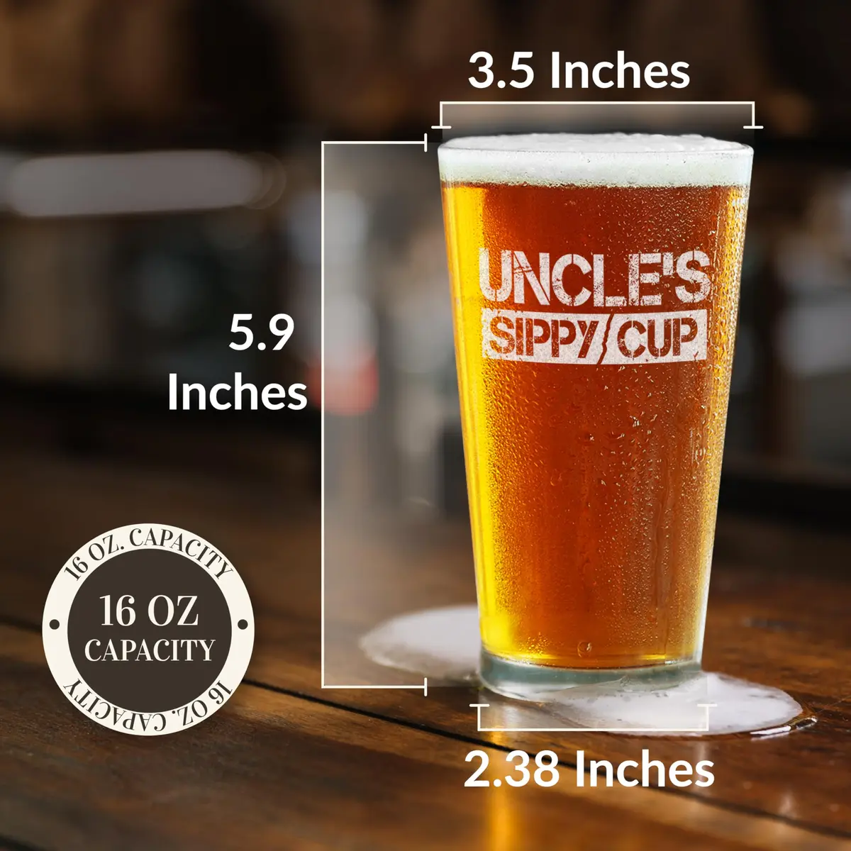 shop4ever Funny Uncle's Sippy Cup Beer Pint Glass 16 oz Gift | Laser Engraved Humor for Beer Lovers - view 3