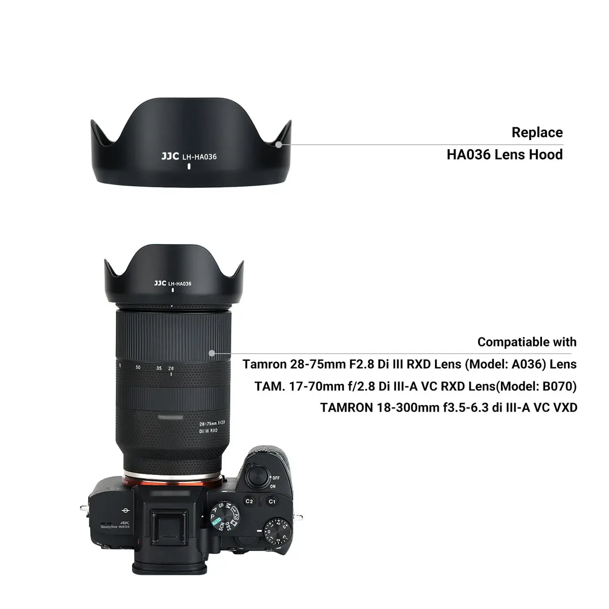 JJC HA036 Lens Hood for Tamron 28-75mm F2.8 Di III RXD & 17-70mm F2.8 Di III-A VC RXD Lenses | Blocks Stray Light - view 2