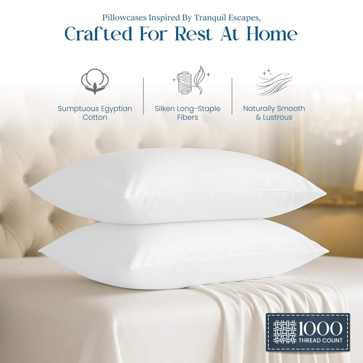 CharlottelyHues Pillowcases Set of 2 100% Egyptian Cotton King White | Luxurious, Durable & Cooling Bed Cover - view 2