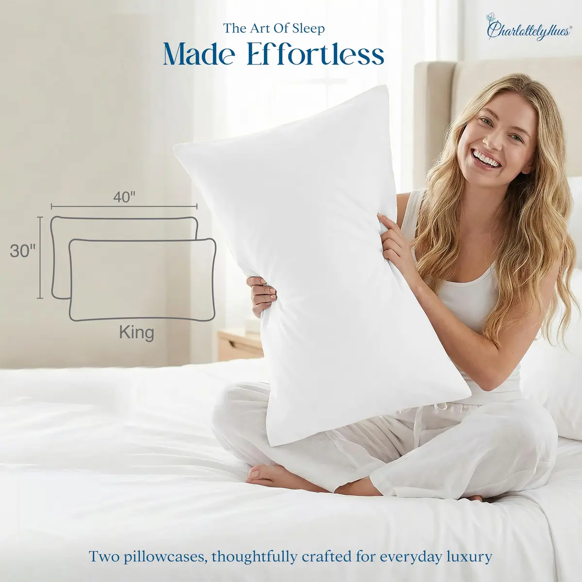 CharlottelyHues Pillowcases Set of 2 100% Egyptian Cotton King White | Luxurious, Durable & Cooling Bed Cover - view 3