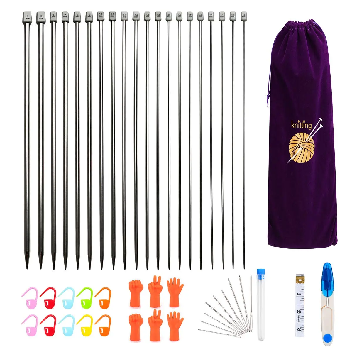 KOKNIT Knitting Needle Set 13.5'' | 22PCS Stainless Steel, Lightweight, Full Size, Travel Ready - main product image