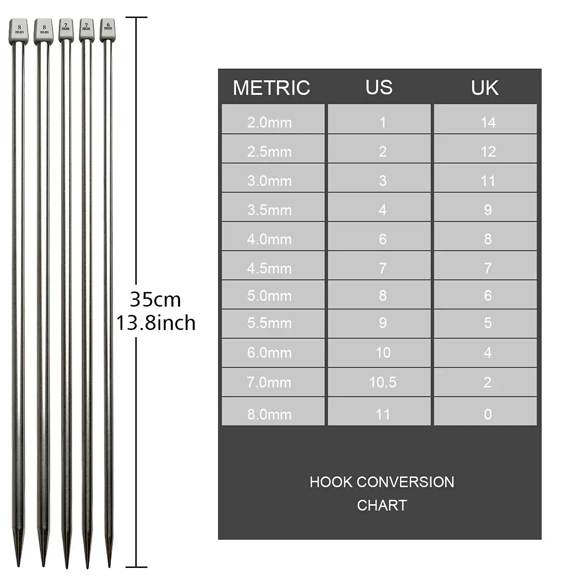 KOKNIT Knitting Needle Set 13.5'' | 22PCS Stainless Steel, Lightweight, Full Size, Travel Ready - view 2
