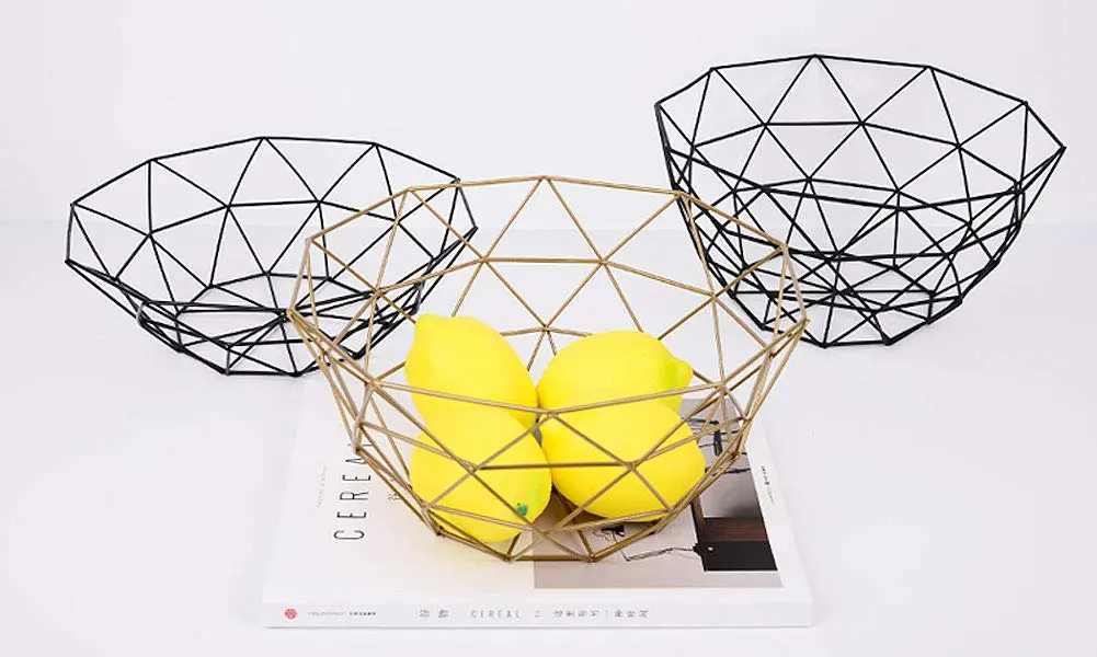 IBWell Geometric Metal Wire Fruit Bowl Black | Modern Iron Arts Storage Basket for Kitchen Counter (27cm / 10.6 inches) - view 5