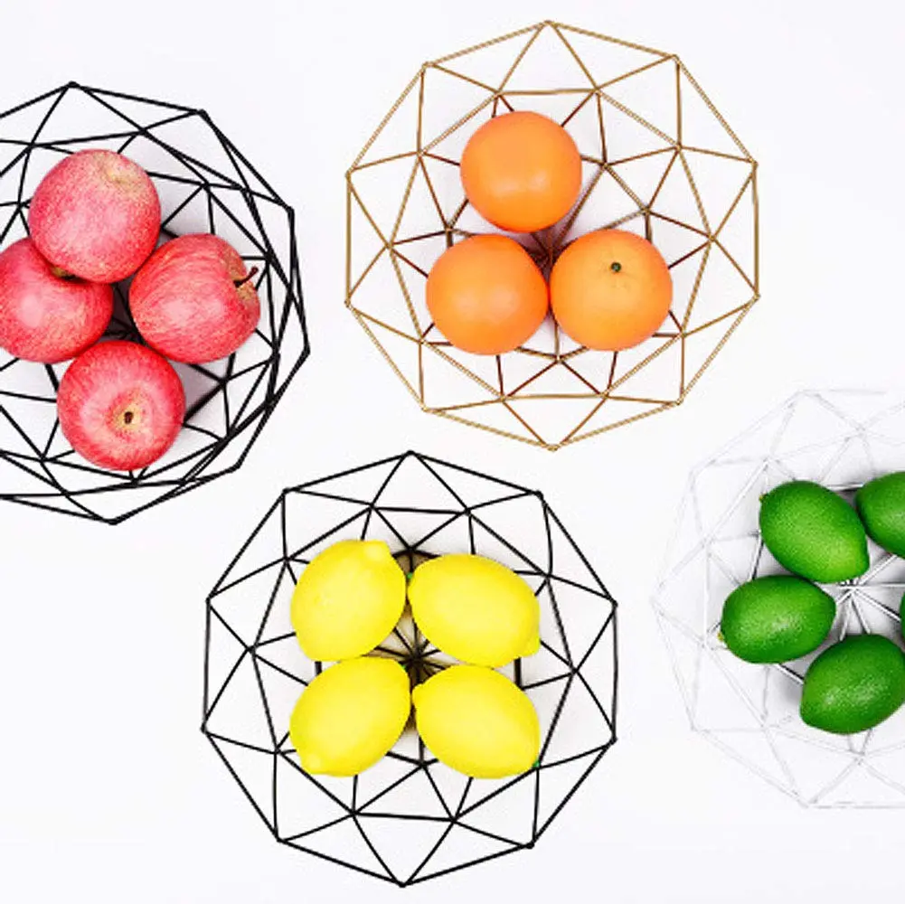 IBWell Geometric Metal Wire Fruit Bowl Black | Modern Iron Arts Storage Basket for Kitchen Counter (27cm / 10.6 inches) - view 6