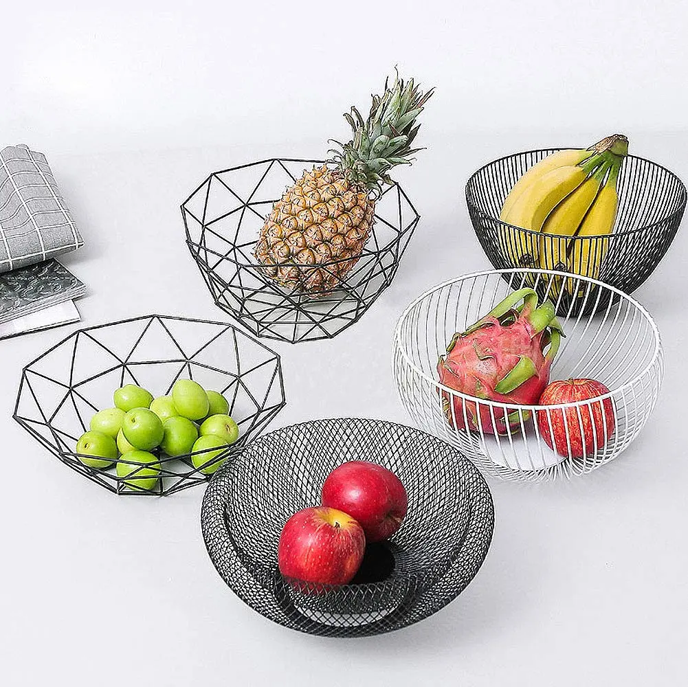 IBWell Geometric Metal Wire Fruit Bowl Black | Modern Iron Arts Storage Basket for Kitchen Counter (27cm / 10.6 inches) - view 7