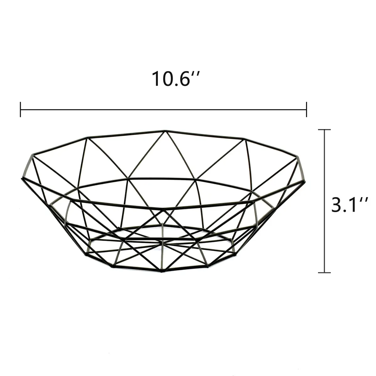 IBWell Geometric Metal Wire Fruit Bowl Black | Modern Iron Arts Storage Basket for Kitchen Counter (27cm / 10.6 inches) - view 2