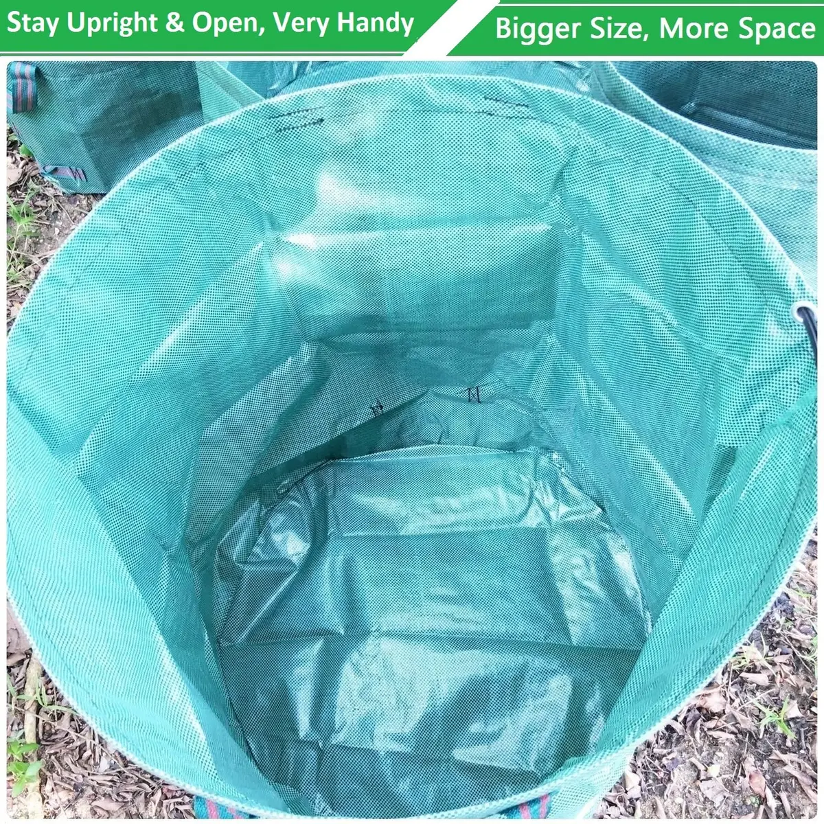 Tespher Lawn Garden Waste Bags 137 Gallon | Heavy Duty Reusable Yard Debris Containers (D34,H34 in) with Gardening Gloves - view 5