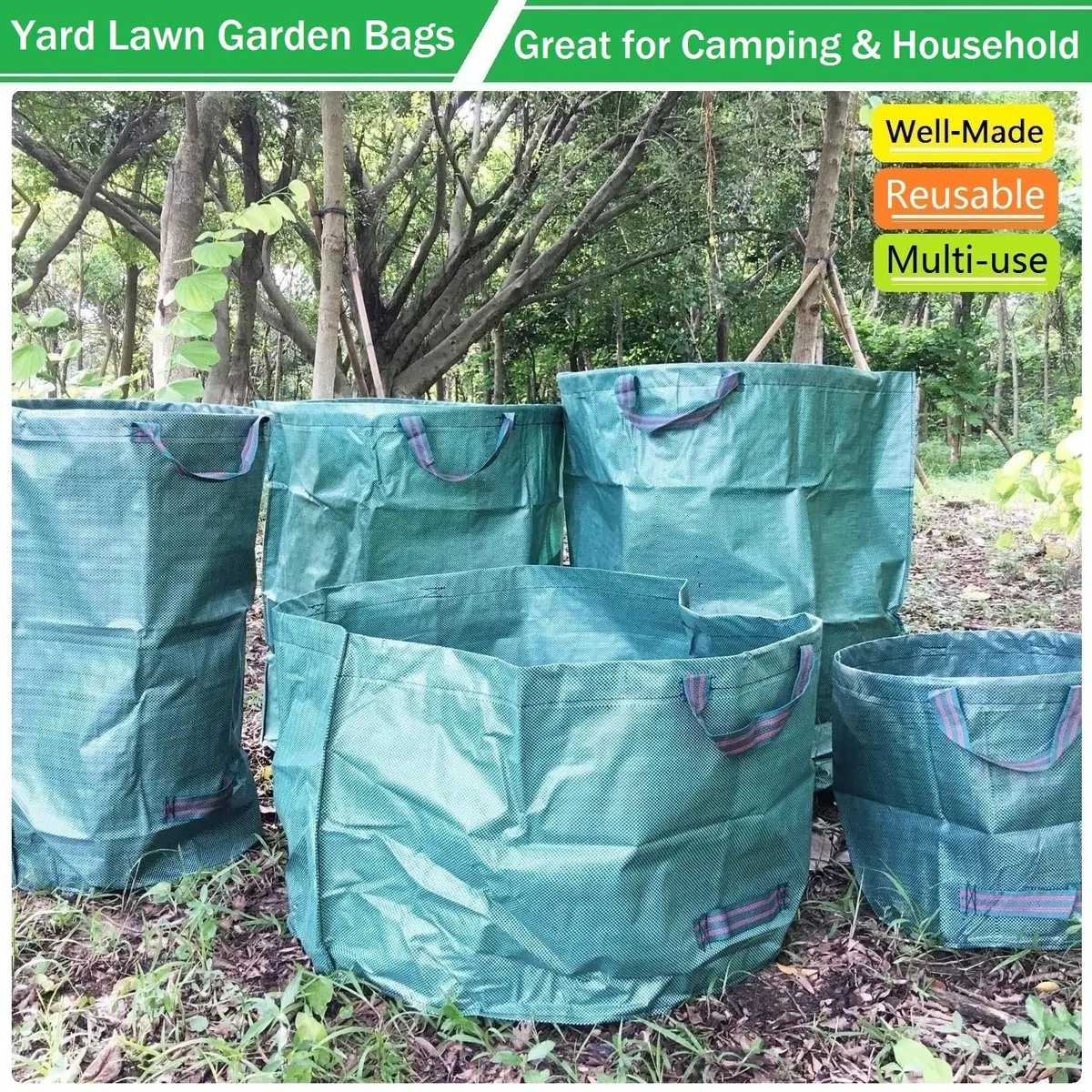 Tespher Lawn Garden Waste Bags 137 Gallon | Heavy Duty Reusable Yard Debris Containers (D34,H34 in) with Gardening Gloves - view 6