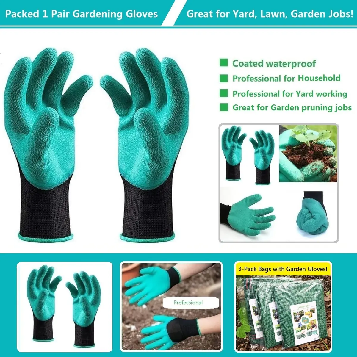 Tespher Lawn Garden Waste Bags 137 Gallon | Heavy Duty Reusable Yard Debris Containers (D34,H34 in) with Gardening Gloves - view 9