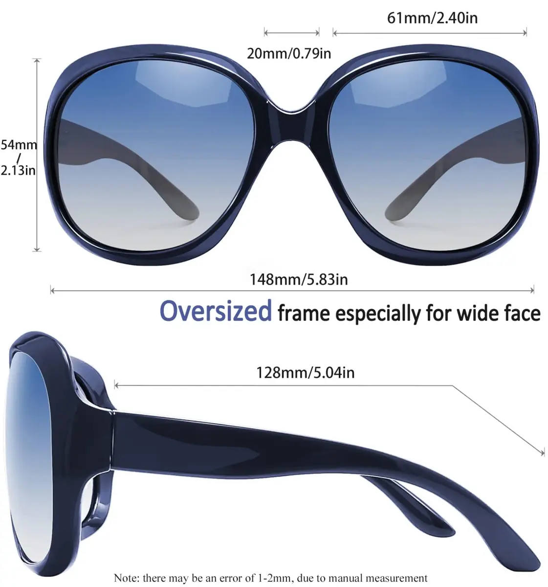 Joopin B10-Navy Blue/Blue Gradient Oversized Butterfly Sunglasses for Women | Polarized UV400 - view 3