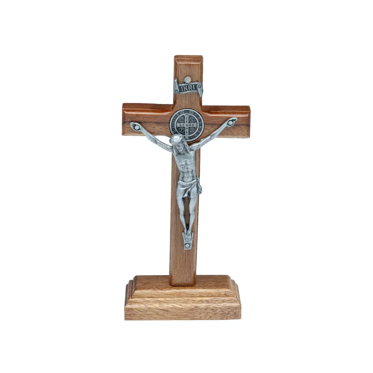 Intercession St. Benedict Crucifix with Antique Silver 5 inch (12.7 cm) Wood Cross | Faith Statement - main product image