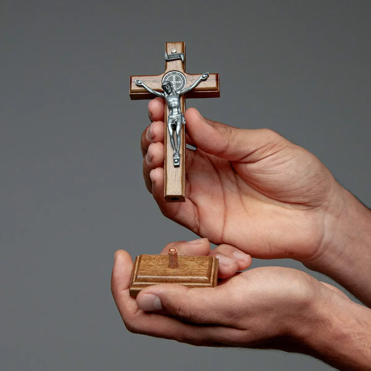 Intercession St. Benedict Crucifix with Antique Silver 5 inch (12.7 cm) Wood Cross | Faith Statement - view 6