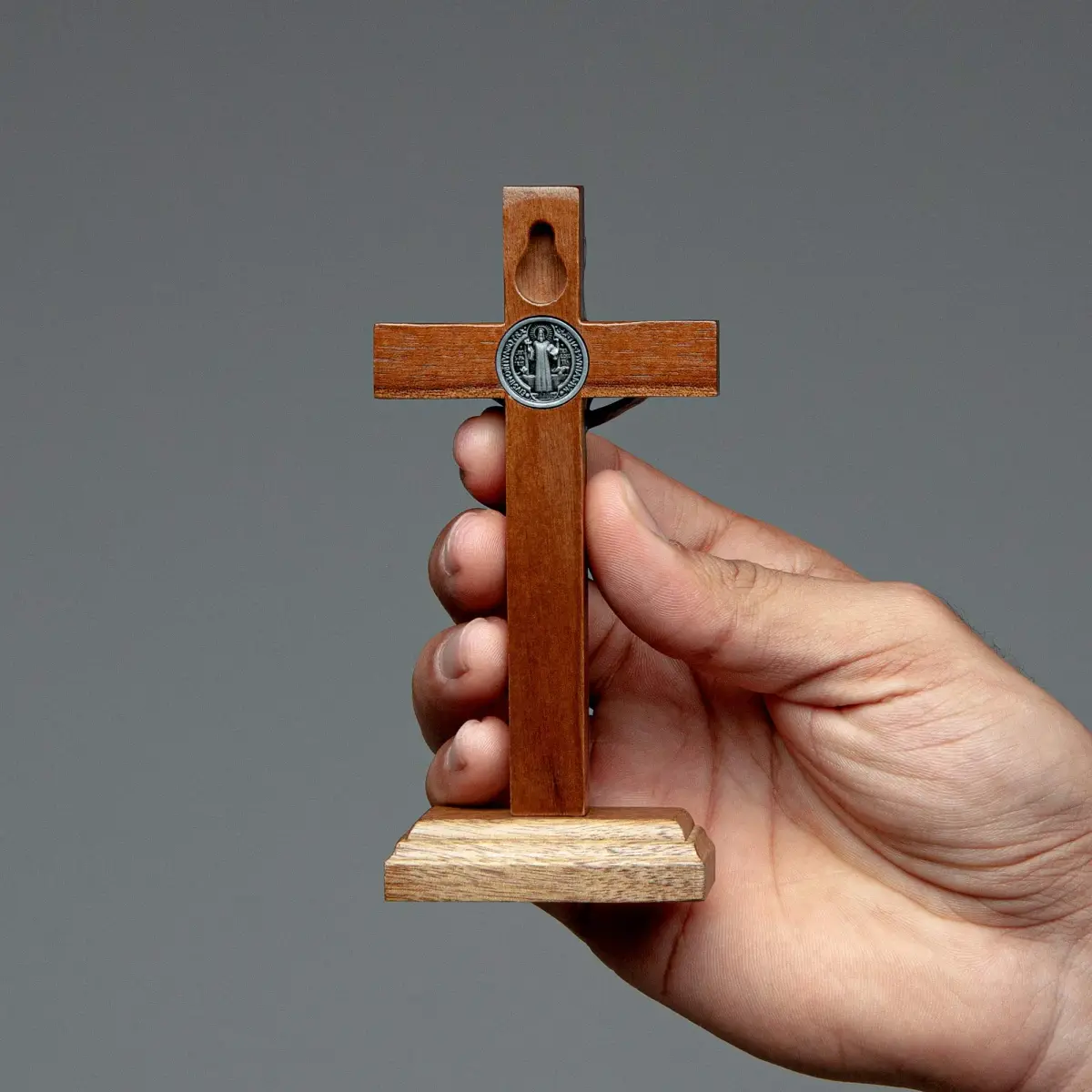 Intercession St. Benedict Crucifix with Antique Silver 5 inch (12.7 cm) Wood Cross | Faith Statement - view 7