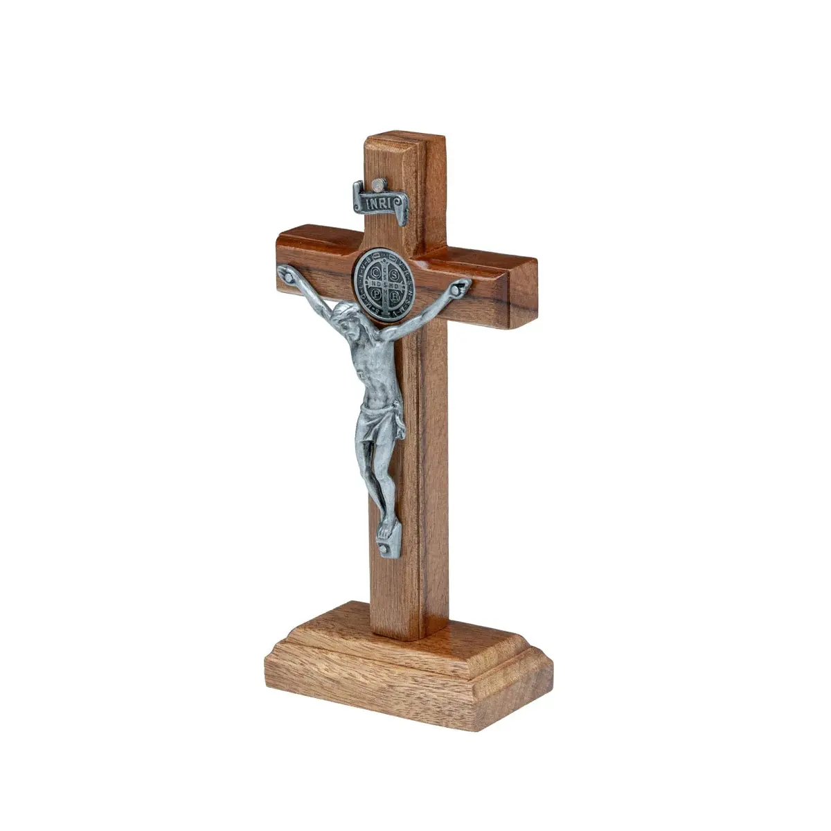 Intercession St. Benedict Crucifix with Antique Silver 5 inch (12.7 cm) Wood Cross | Faith Statement - view 2