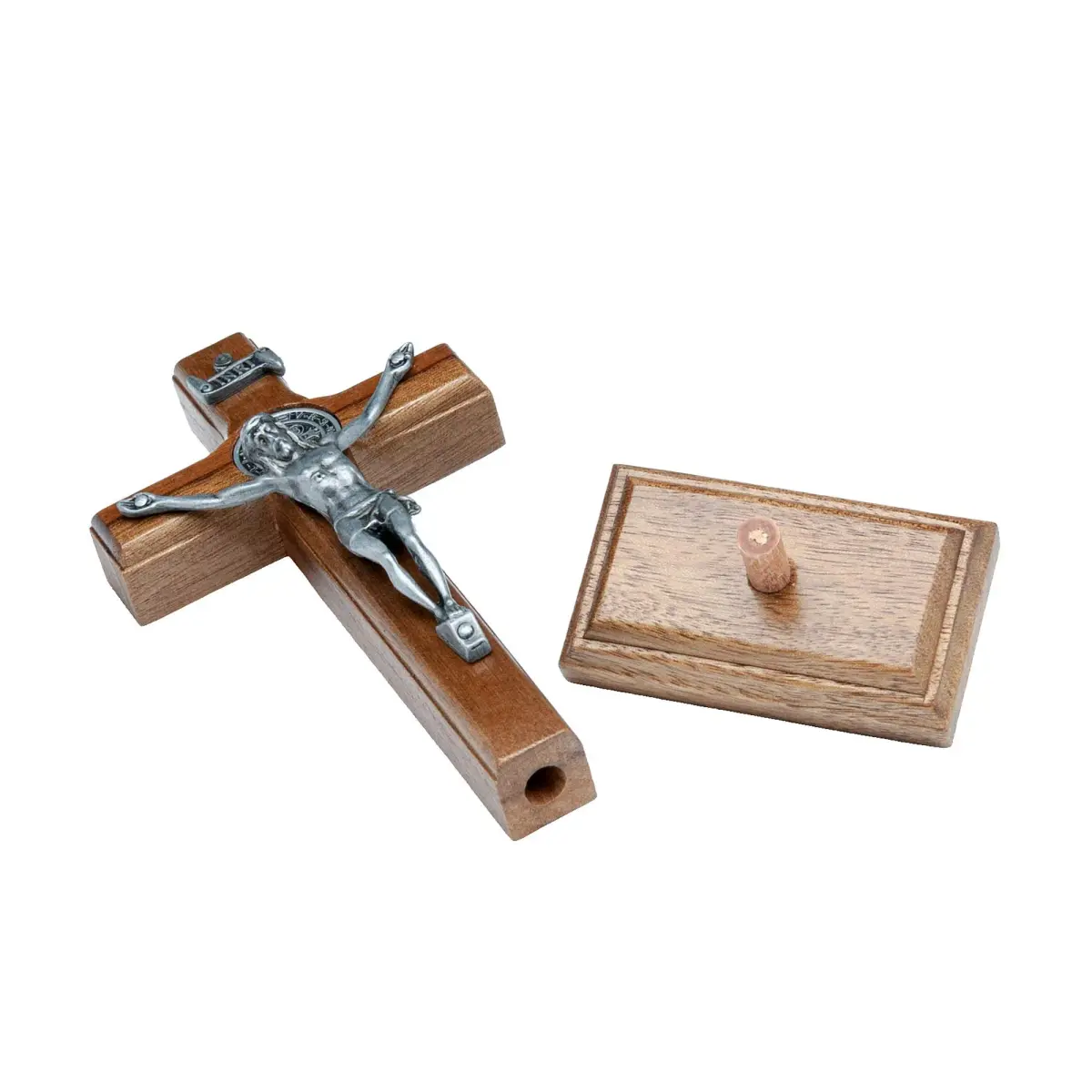 Intercession St. Benedict Crucifix with Antique Silver 5 inch (12.7 cm) Wood Cross | Faith Statement - view 4