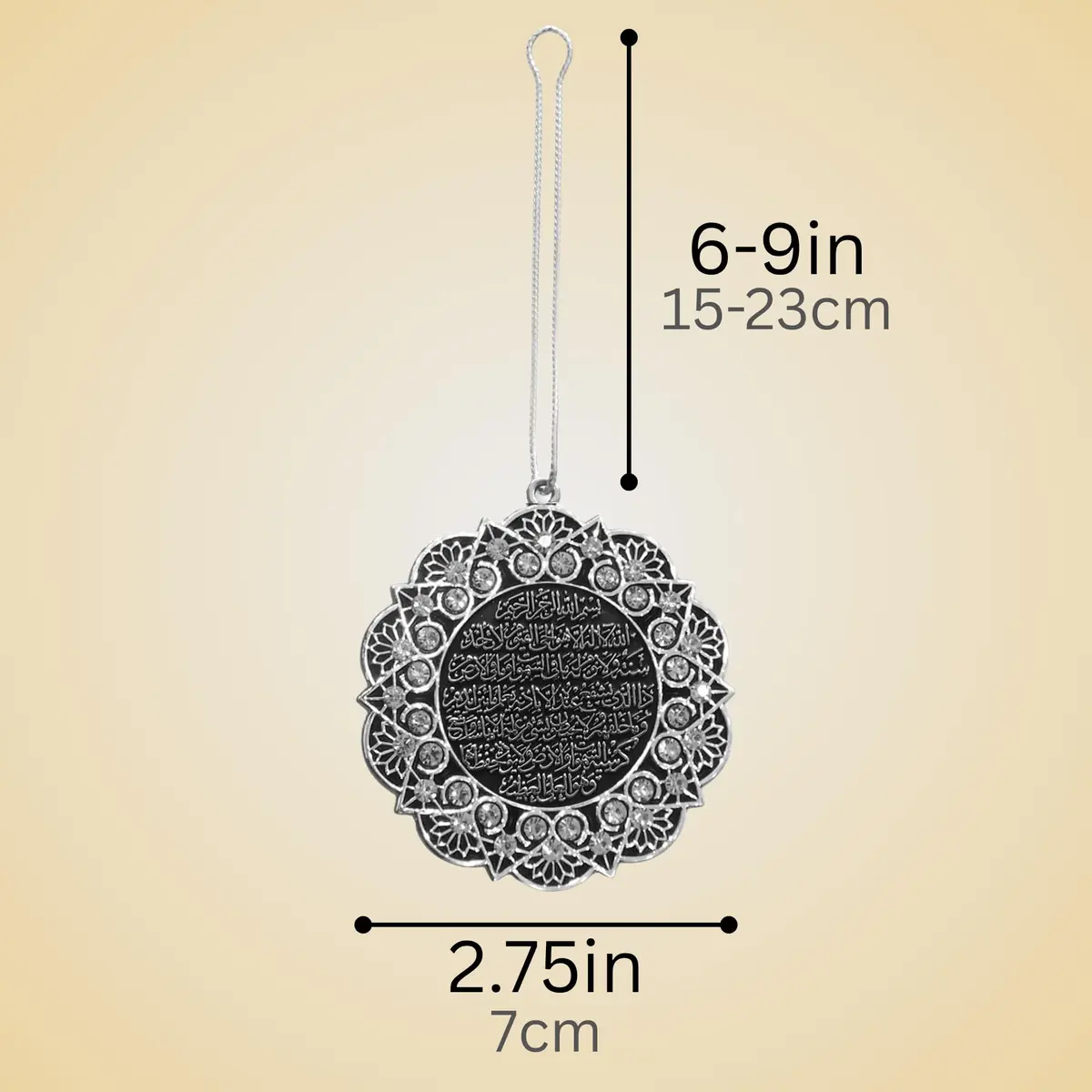 Modefa Turkish Islamic Ottoman Double-Sided Ayatul Kursi Nazar Dua Star Shaped Car Rear View Mirror Hanger Medallion Pendant Accessory (Silver/White) | Religious Car Decor - view 4