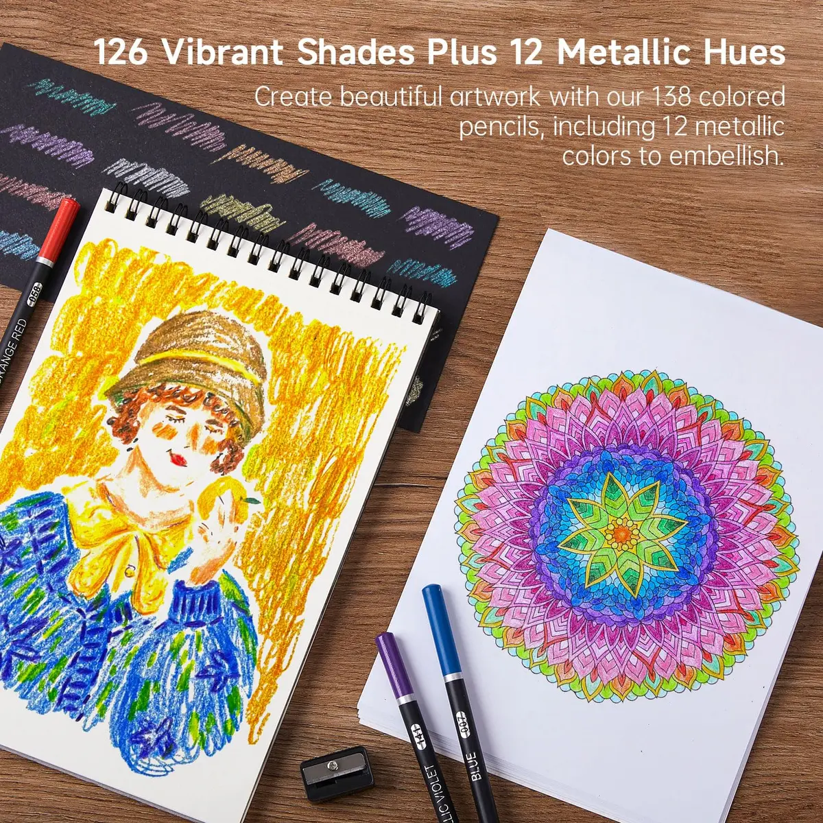Shuttle Art 138 Colored Pencils Set with Sketch Pad & Book | Vibrant, Break-Resistant, Perfect for Artists & Kids - view 5
