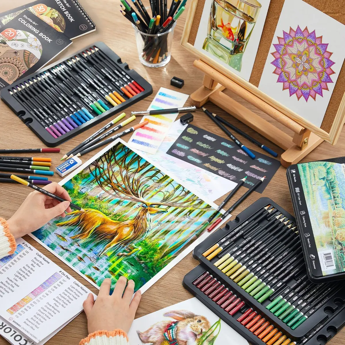 Shuttle Art 138 Colored Pencils Set with Sketch Pad & Book | Vibrant, Break-Resistant, Perfect for Artists & Kids - view 8