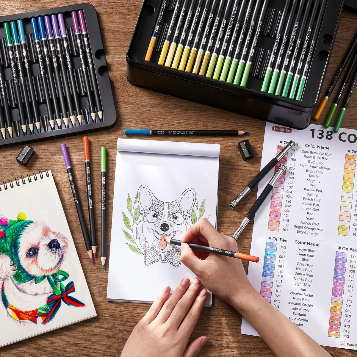 Shuttle Art 138 Colored Pencils Set with Sketch Pad & Book | Vibrant, Break-Resistant, Perfect for Artists & Kids - view 2