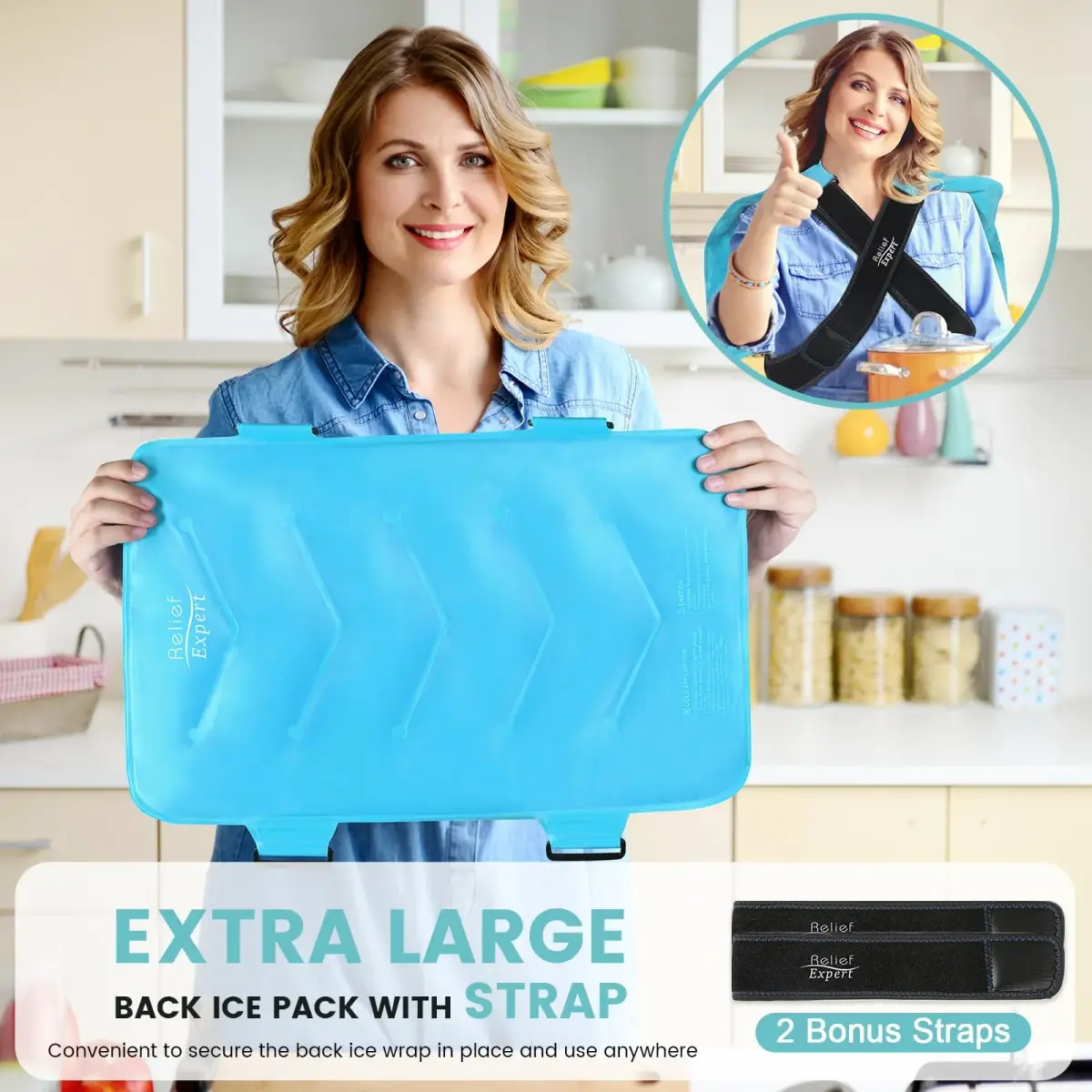 Relief Expert XXL Full Back Ice Pack Wrap 53cm x 53cm (21"x21") | Reusable Cold Compress for Back Discomfort & Muscle Fatigue - view 5