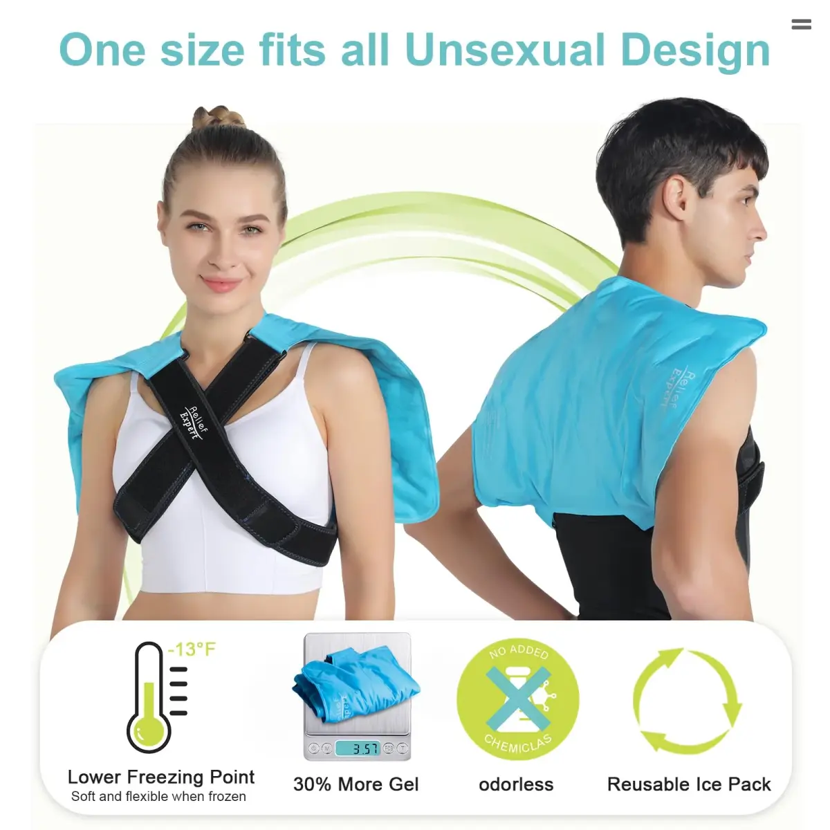 Relief Expert XXL Full Back Ice Pack Wrap 53cm x 53cm (21"x21") | Reusable Cold Compress for Back Discomfort & Muscle Fatigue - view 4