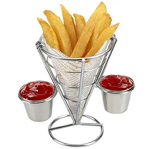 Zerodis Double Cup French Fry Stand with Sauce Holder | Metal Wire Basket for Kitchen Home Parties Backyard Picnics - main product image