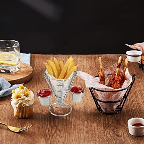Zerodis Double Cup French Fry Stand with Sauce Holder | Metal Wire Basket for Kitchen Home Parties Backyard Picnics - view 15