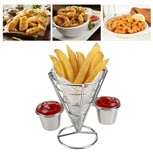 Zerodis Double Cup French Fry Stand with Sauce Holder | Metal Wire Basket for Kitchen Home Parties Backyard Picnics - view 17