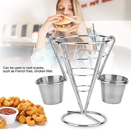 Zerodis Double Cup French Fry Stand with Sauce Holder | Metal Wire Basket for Kitchen Home Parties Backyard Picnics - view 7