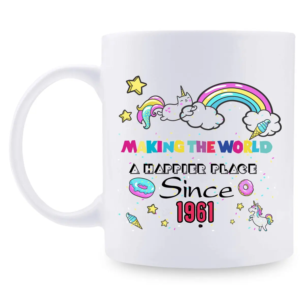 MintBear 60th Birthday Mug - Making The World A Happier Place Since 1961 Coffee Mug - 11 oz (325 ml) | Unique Birthday Gift for Women - main product image