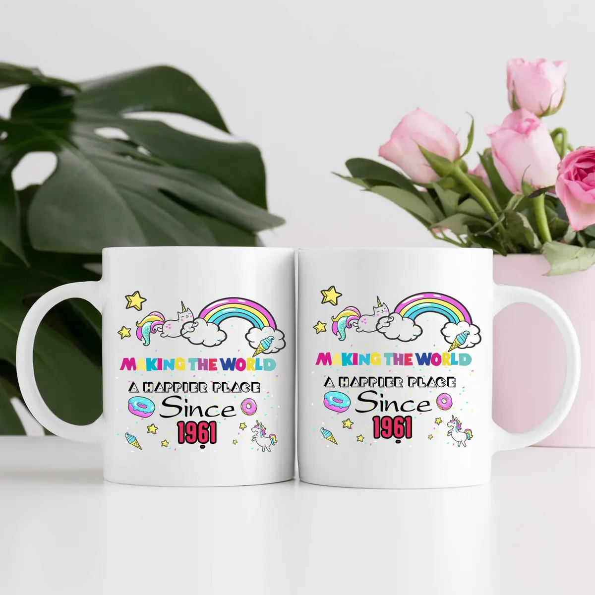 MintBear 60th Birthday Mug - Making The World A Happier Place Since 1961 Coffee Mug - 11 oz (325 ml) | Unique Birthday Gift for Women - view 6