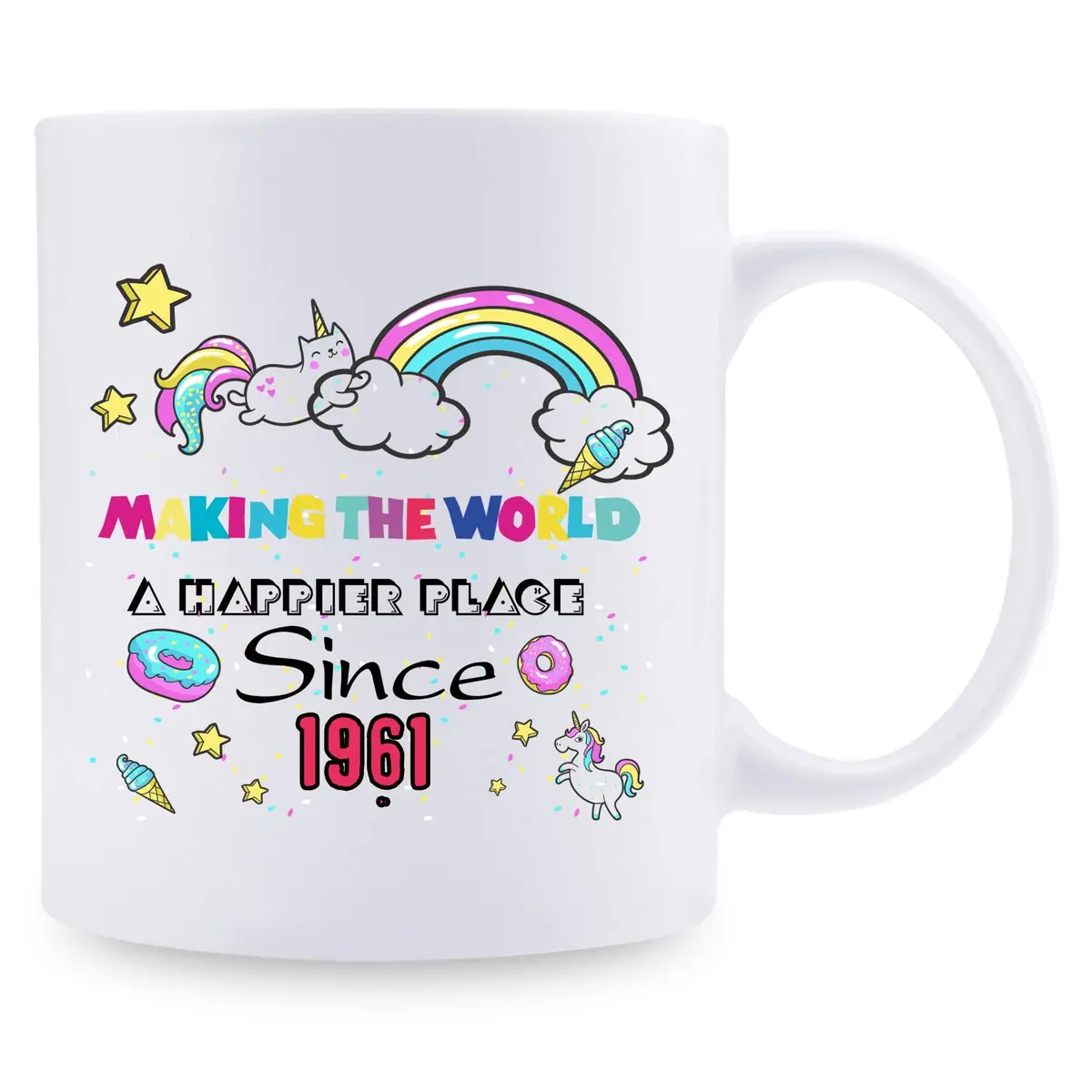 MintBear 60th Birthday Mug - Making The World A Happier Place Since 1961 Coffee Mug - 11 oz (325 ml) | Unique Birthday Gift for Women - view 2