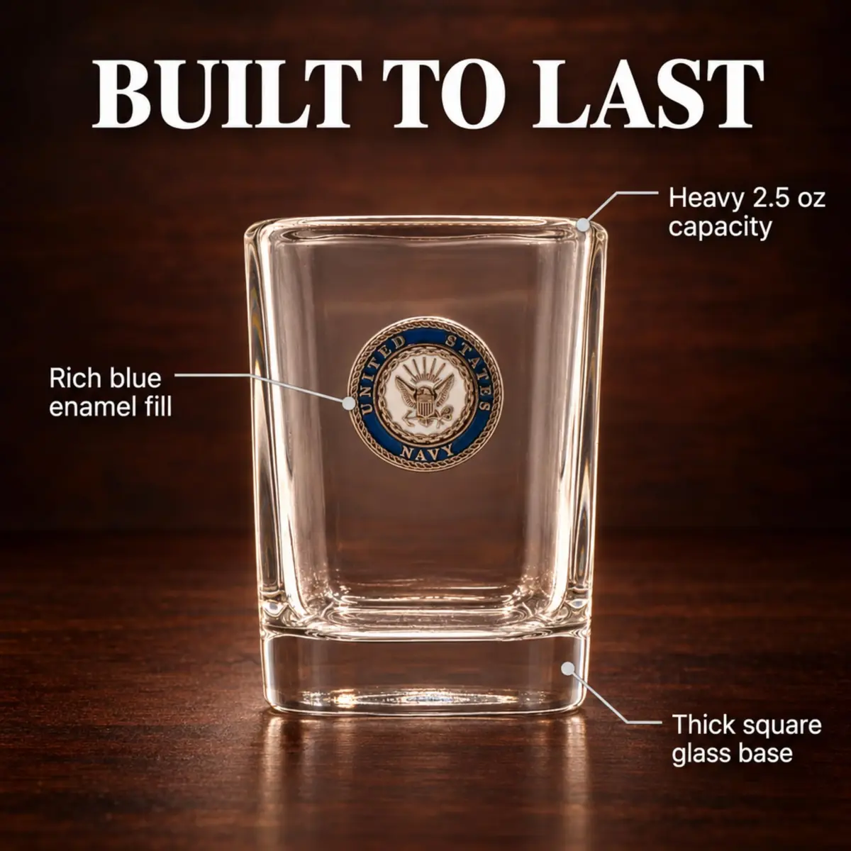 Indiana Metal Craft US Navy Crest Enamel Emblem Shot Glass | 2.5 oz Square, Made in USA - view 5