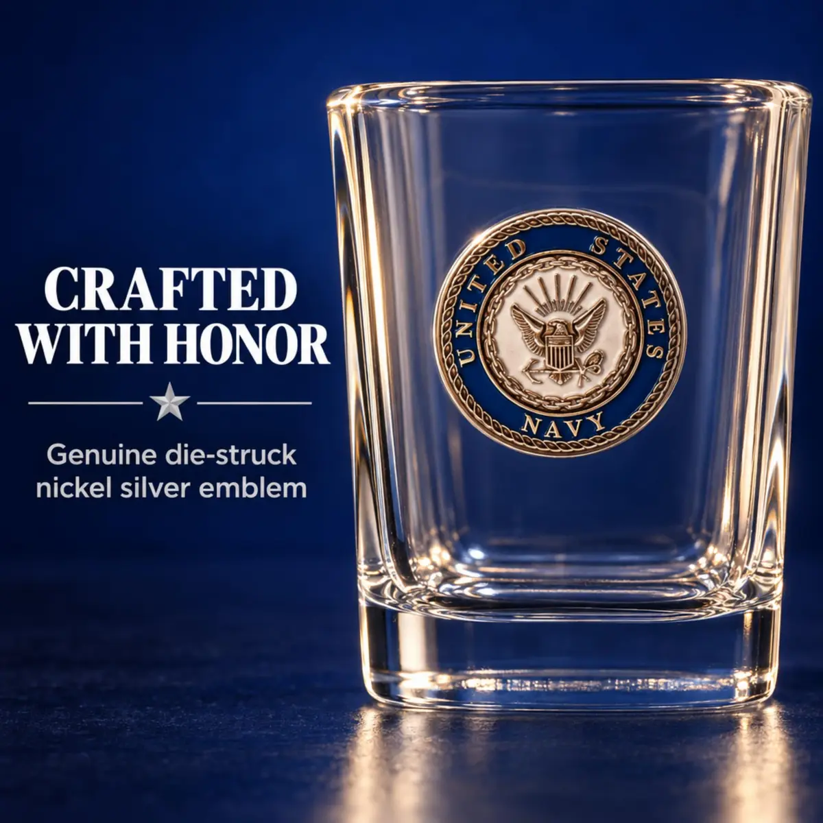 Indiana Metal Craft US Navy Crest Enamel Emblem Shot Glass | 2.5 oz Square, Made in USA - view 3