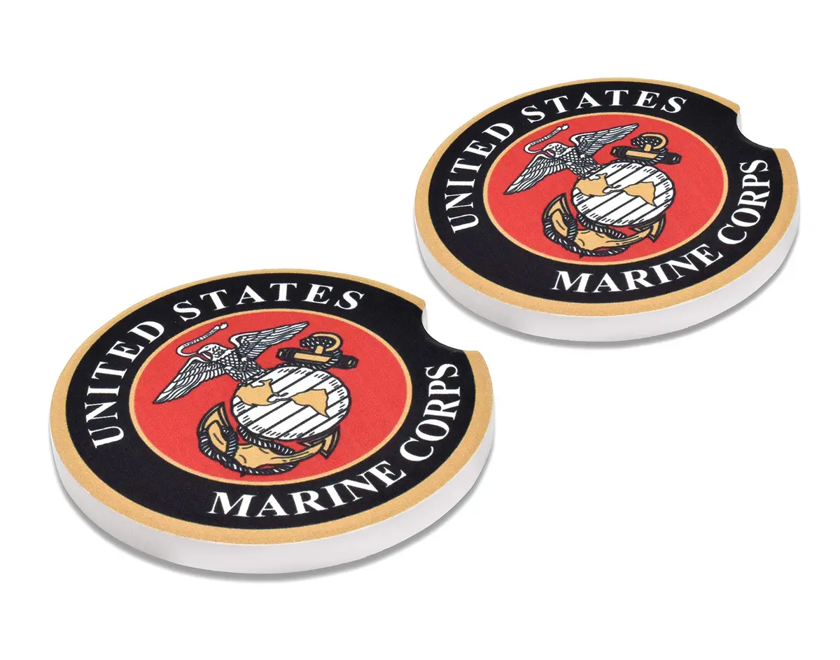 Elektroplate US Marine Corps Insignia Automotive Ceramic Coasters Set of 2 | Officially Licensed, Absorbent, Universal Fit - main product image