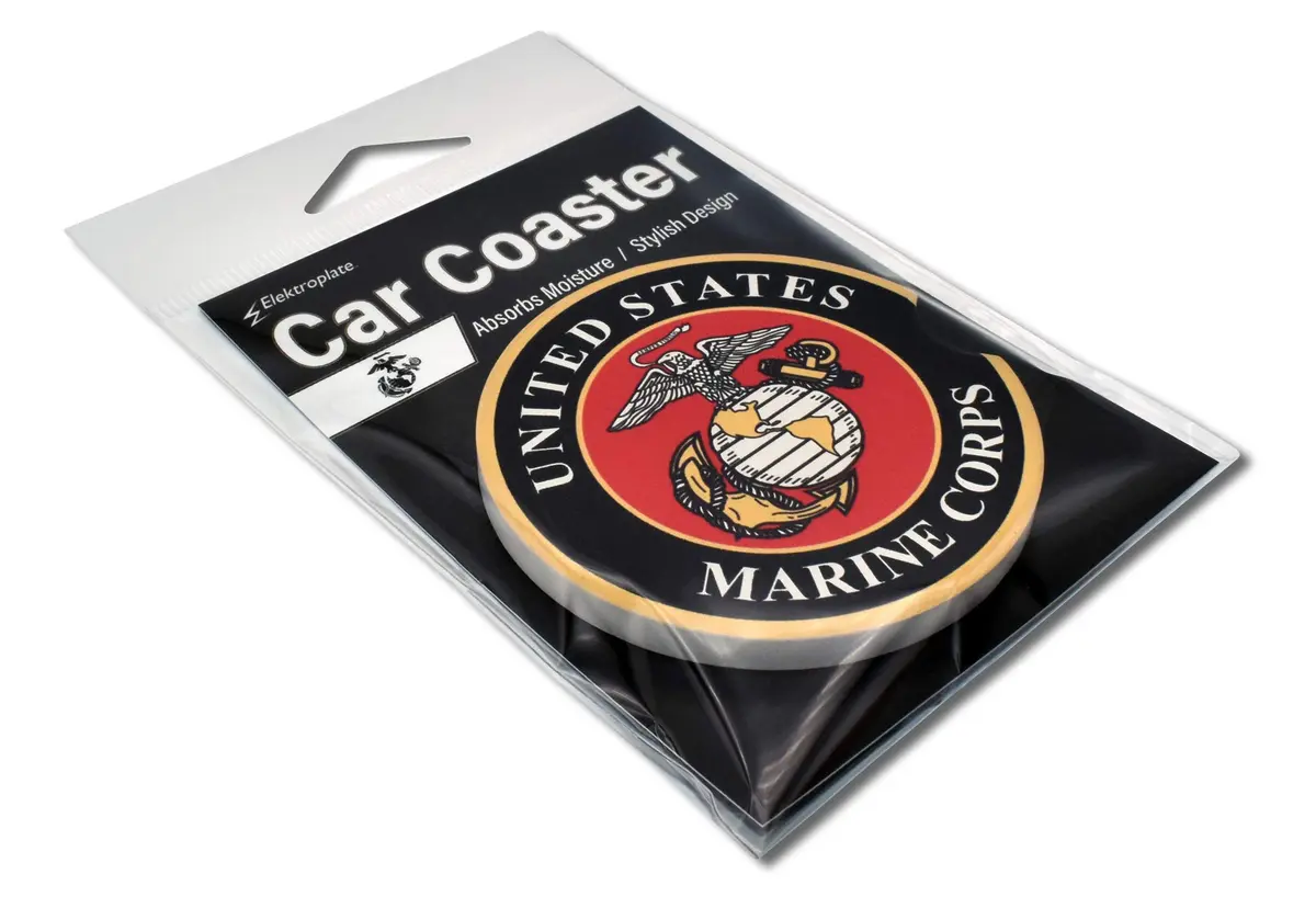 Elektroplate US Marine Corps Insignia Automotive Ceramic Coasters Set of 2 | Officially Licensed, Absorbent, Universal Fit - view 6