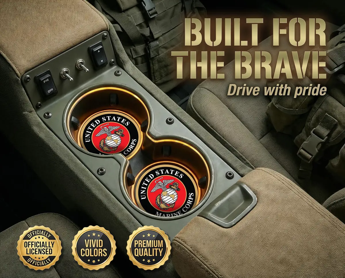 Elektroplate US Marine Corps Insignia Automotive Ceramic Coasters Set of 2 | Officially Licensed, Absorbent, Universal Fit - view 2