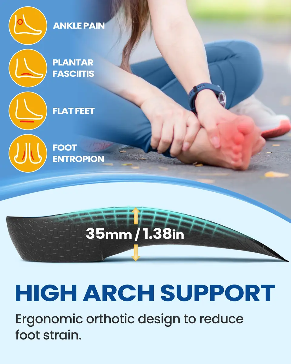 QBK 3/4 High Arch Support Insoles | Relief for Plantar Fasciitis & Flat Feet, Men & Women - view 3