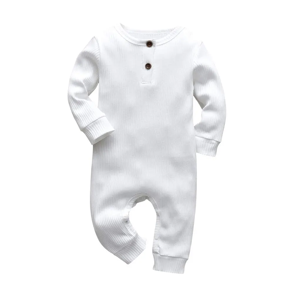 Eghunooy Baby Boy Girl Solid Color One Piece Romper Jumpsuit Outfits Clothes (0-3 Months) White | Breathable Cotton, Comfortable Fit - main product image