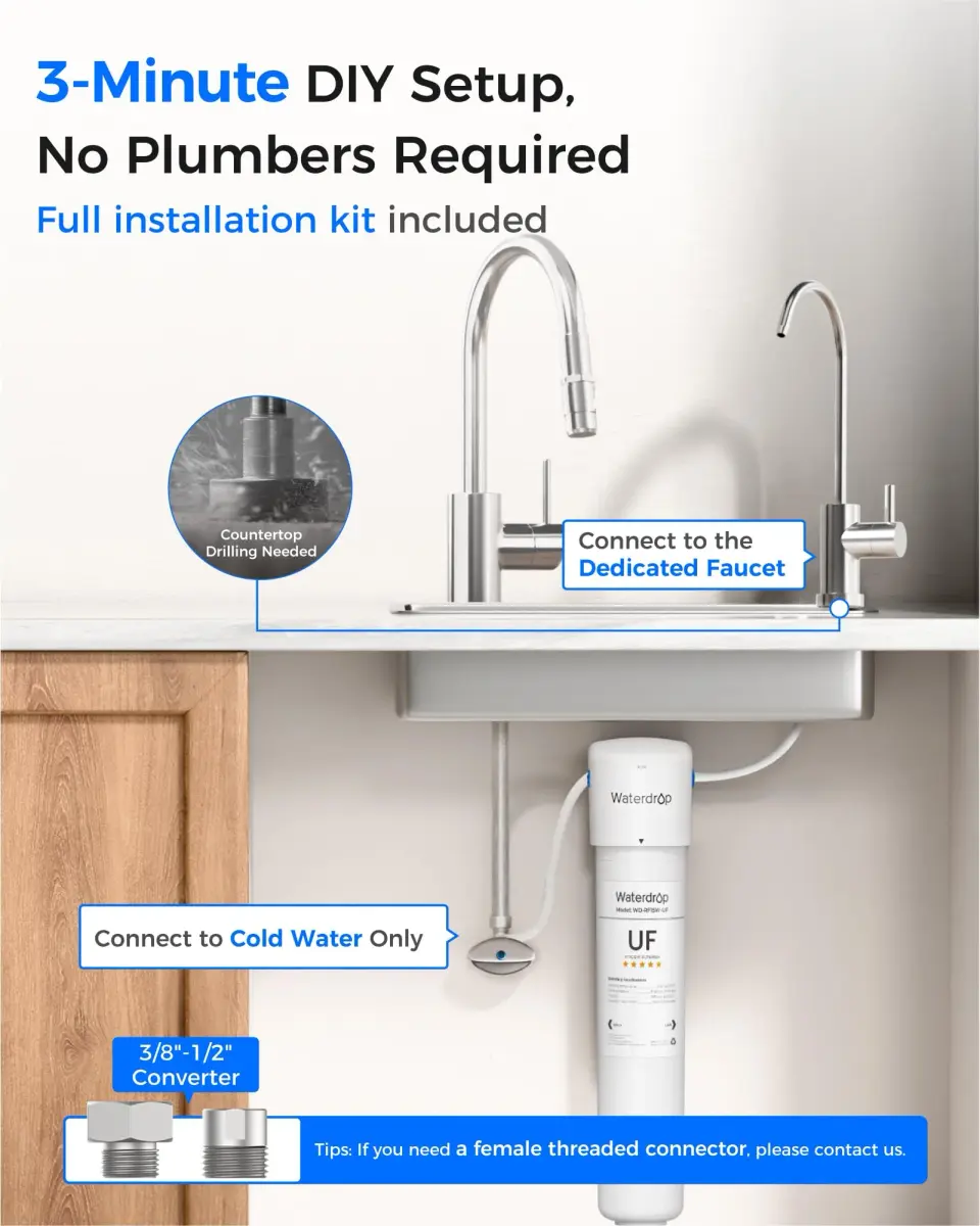 Waterdrop 15UBW-UF Ultra Filtration Under Sink Water Filter System 19000 Gallons | Reduces Lead, Chlorine, Bad Taste & Odor - view 7