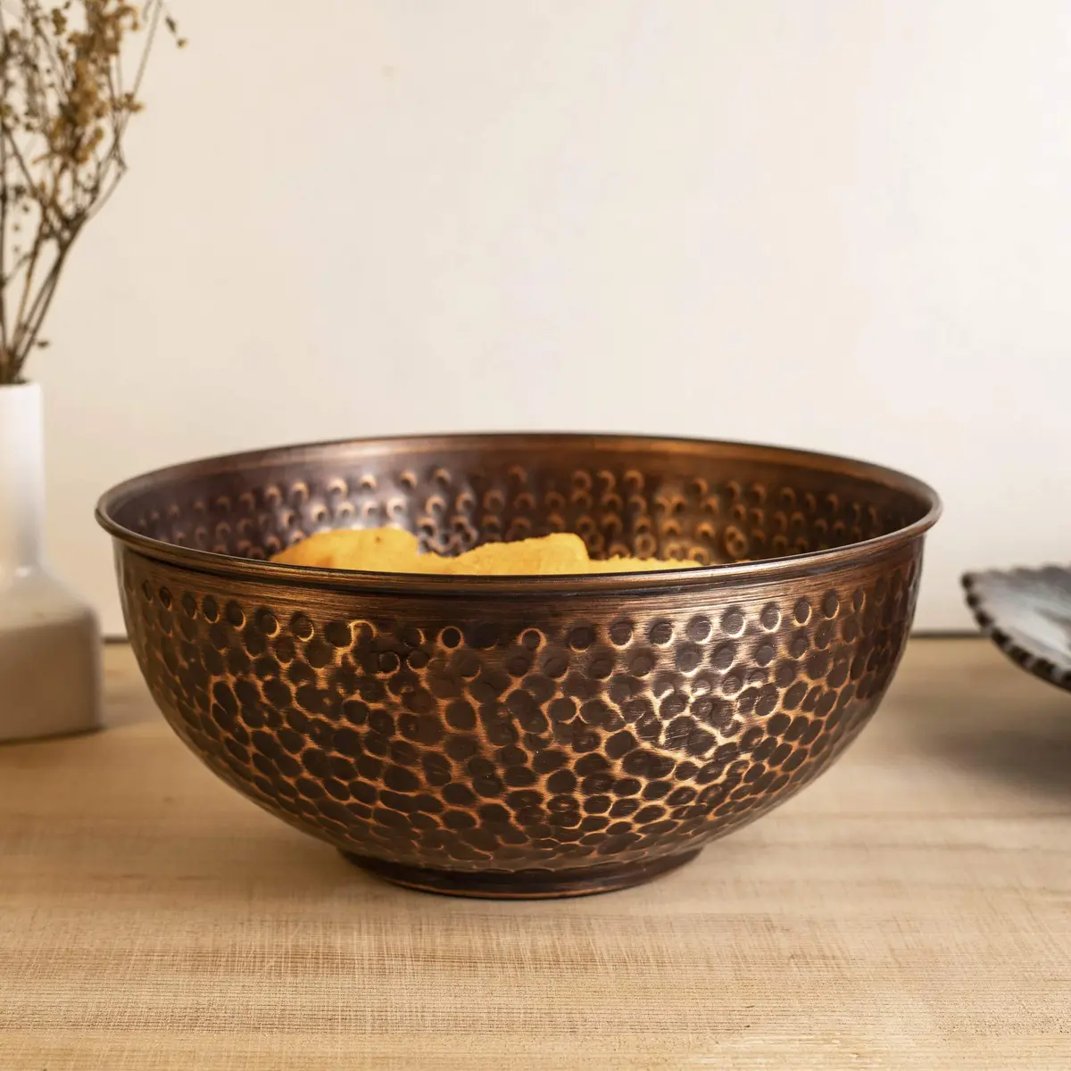 GoCraft Antique Copper Mixing Bowl 7.5 inch | Handcrafted Hammered Copper Bowl for Whisking Eggs, Tossing Salad, Serving, or Kitchen Décor - view 4