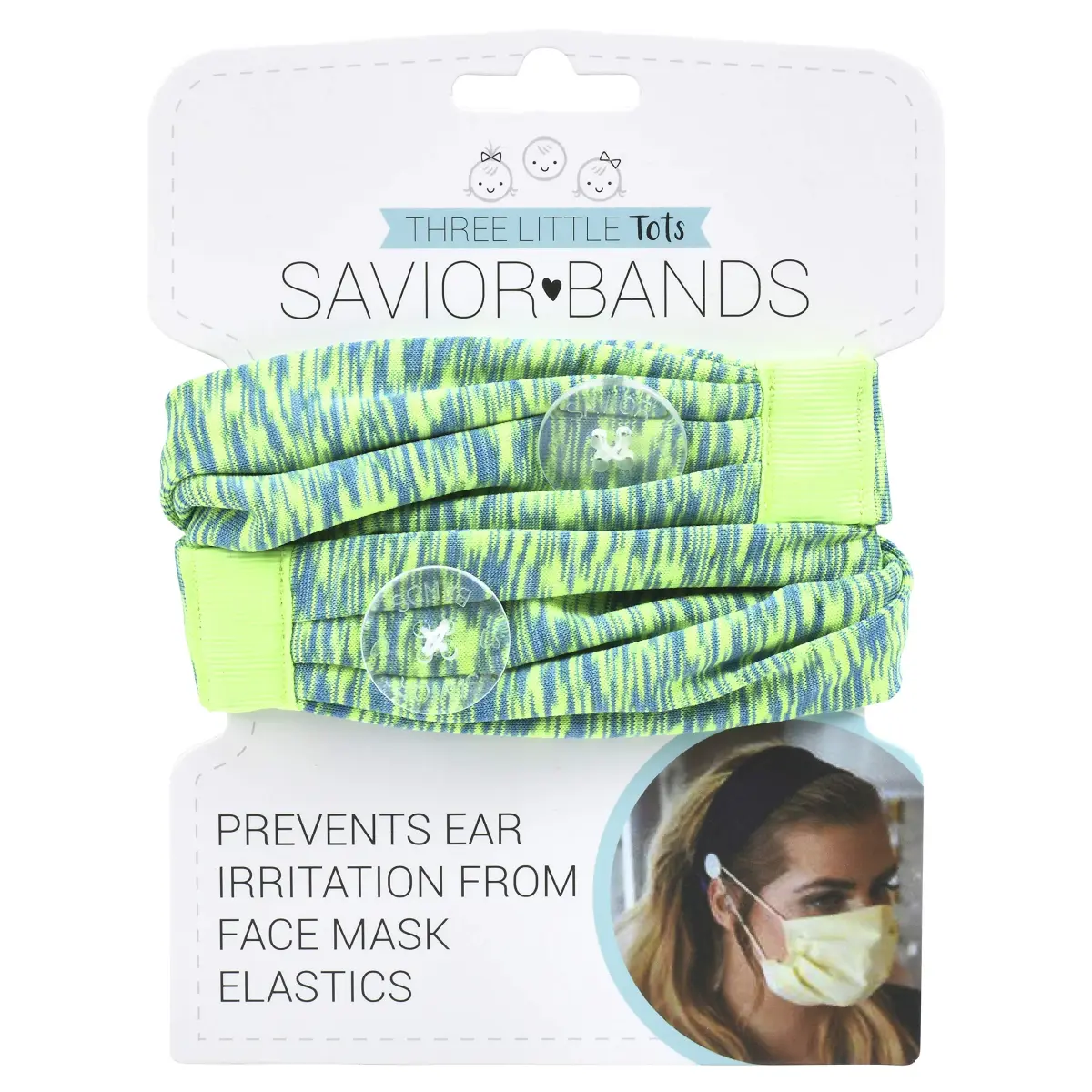 Three Little Tots Savior Band Headbands with Buttons for Mask Use, Green & Blue | Protects Ears from Mask Elastics - view 3
