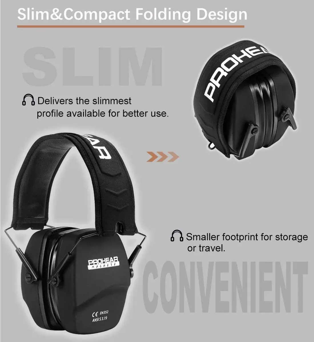 PROHEAR 016-GEP02 Shooting Earmuffs NRR 26dB Gel Cushions | 205g (0.46 lb) Passive Noise Reduction - view 5