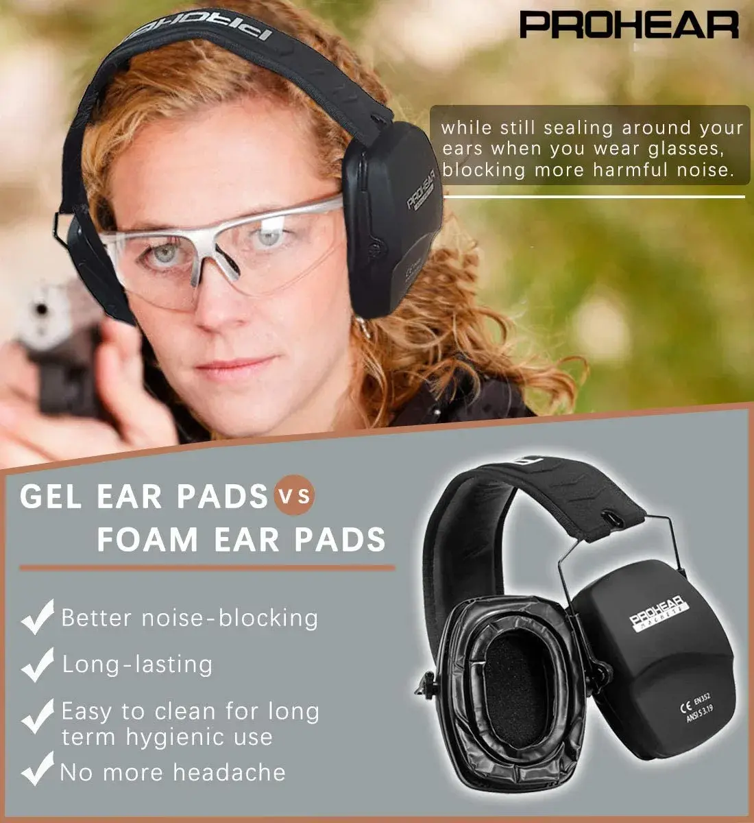 PROHEAR 016-GEP02 Shooting Earmuffs NRR 26dB Gel Cushions | 205g (0.46 lb) Passive Noise Reduction - view 3