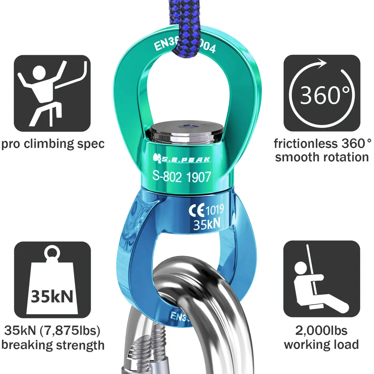 PROND 35kN Swing Swivel Rotational Device 85mm (3.35in) | Heavy Duty Rope Swivel for Aerial Dance, Hammock, Tree Swings - view 4