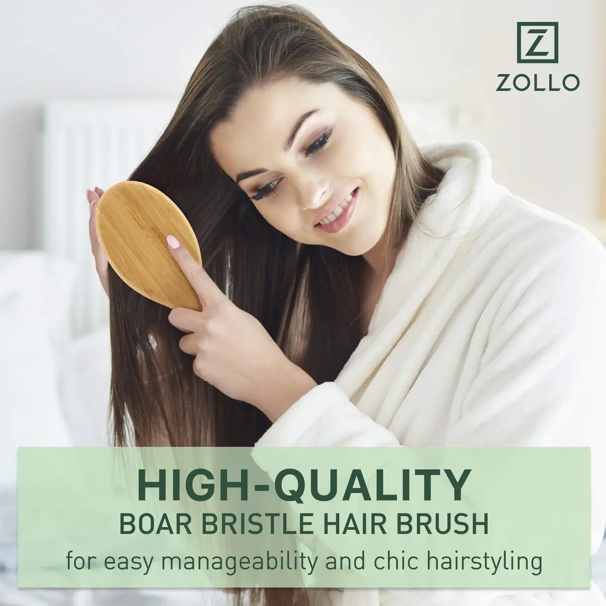 Zollo Natural Boar Bristle Hair Brush Oval | Detangles, Smooths Frizz, Restores Moisture - view 8