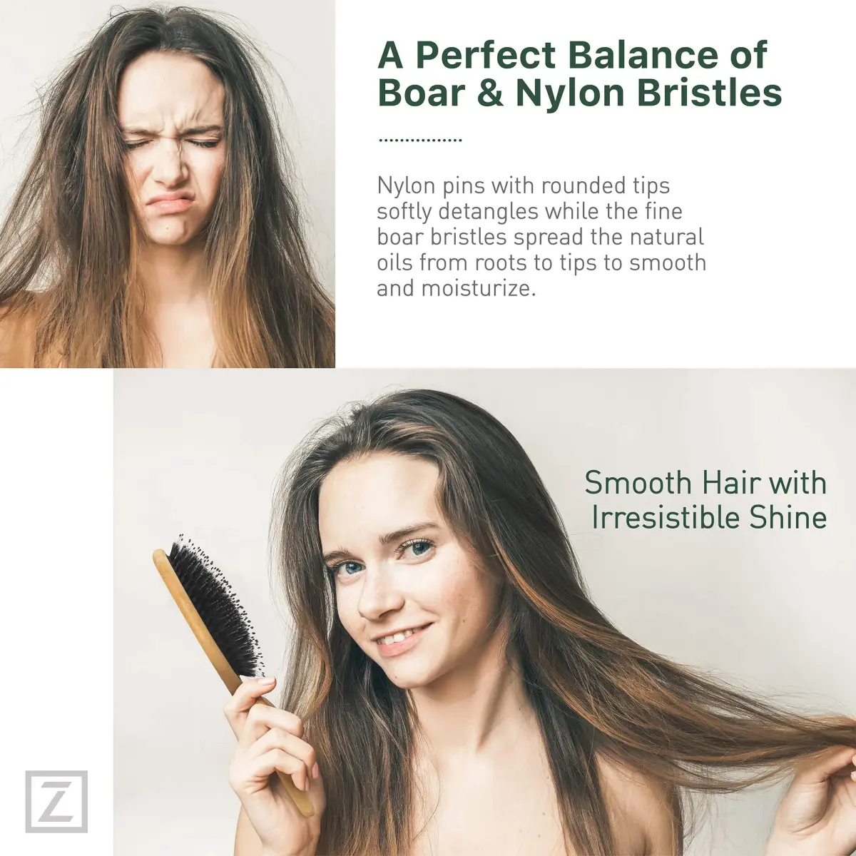Zollo Natural Boar Bristle Hair Brush Oval | Detangles, Smooths Frizz, Restores Moisture - view 3