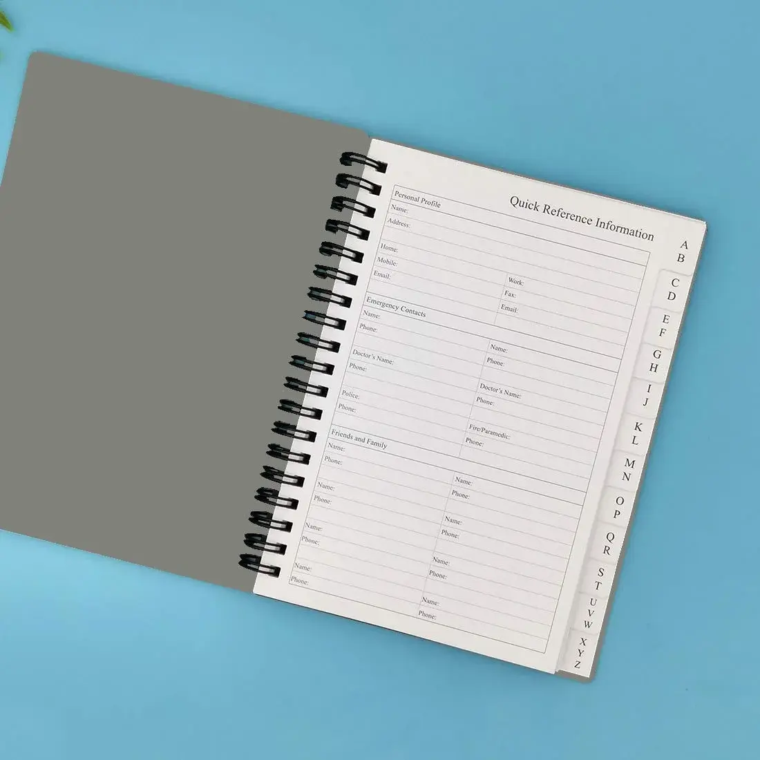 Nokingo Grey Spiral Password Book with A-Z Tabs | 177ml (5x7 Inch) Internet Login Keeper - view 2