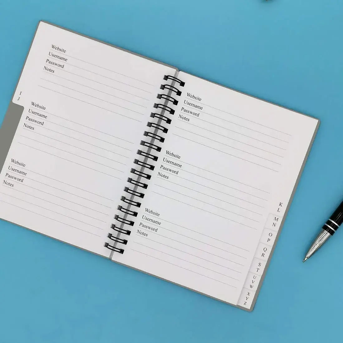 Nokingo Grey Spiral Password Book with A-Z Tabs | 177ml (5x7 Inch) Internet Login Keeper - view 4