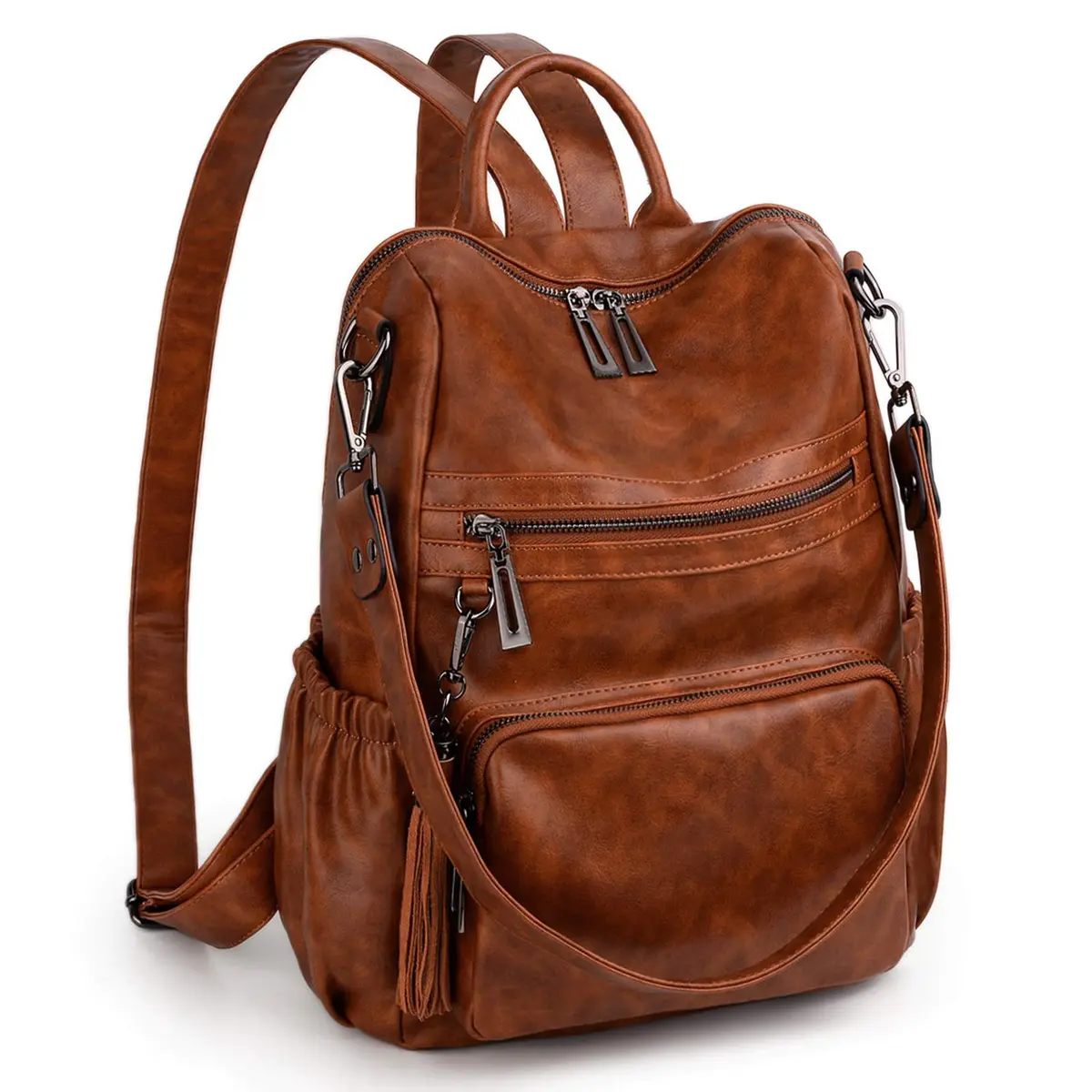 UTO Women Backpack Purse Oil Wax PU Leather Travel Shoulder Bag Brown B | Fits up to 14" Laptop - main product image